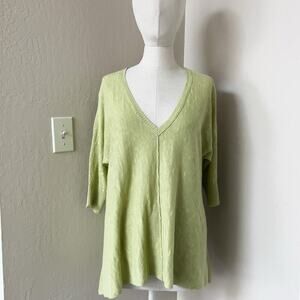 Eileen Fisher Sweater Small Knit Linen Cotton Lightweight V Neck Green Lime
